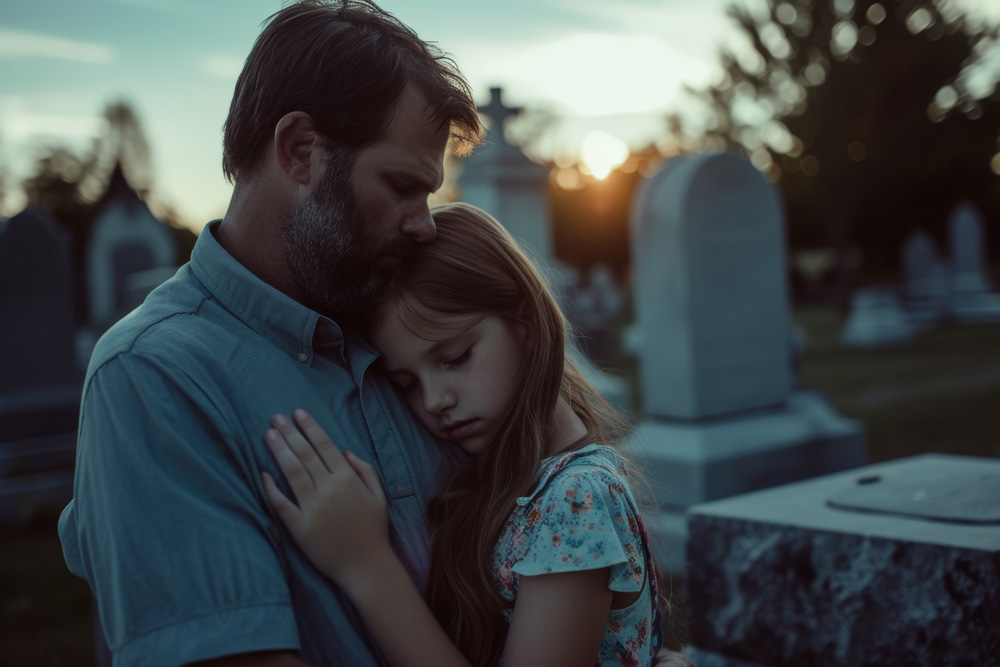 father and his daughter grieving