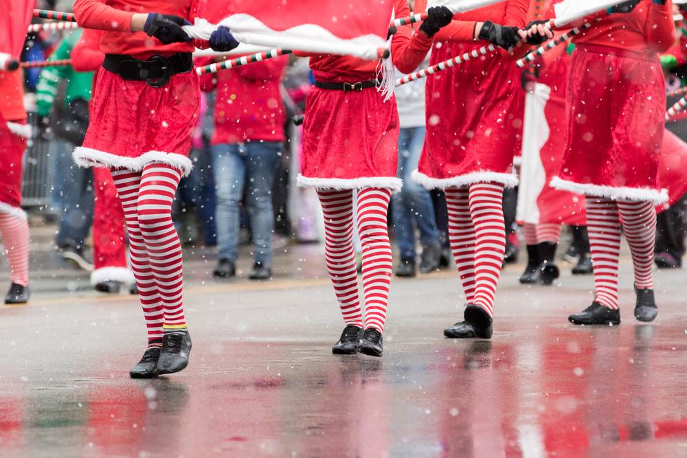 Marchers,In,A,Christmas,Parade,Wearing,Striped,Tights